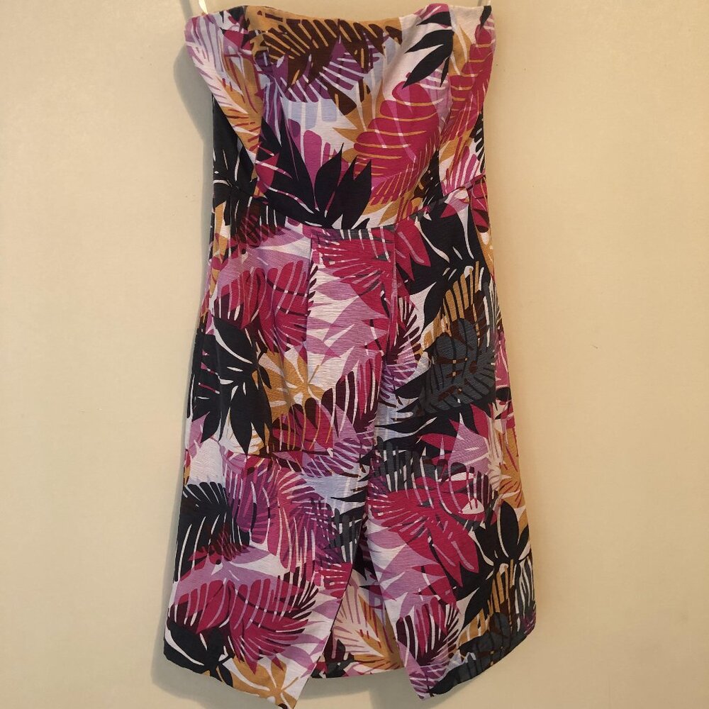 Banana Republic Silk Multicolored Strapless Tropical Faux Wrap Dress Size 2
